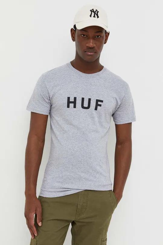 szary HUF t-shirt bawełniany