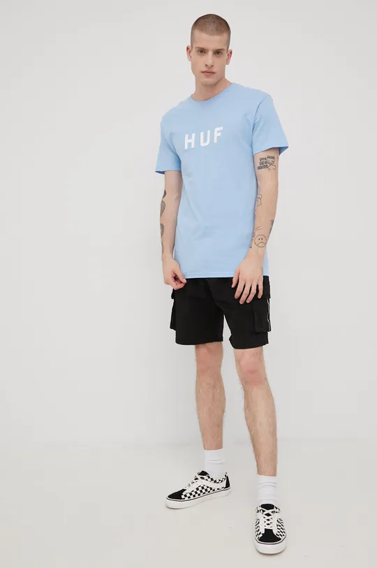 Βαμβακερό μπλουζάκι HUF μπλε