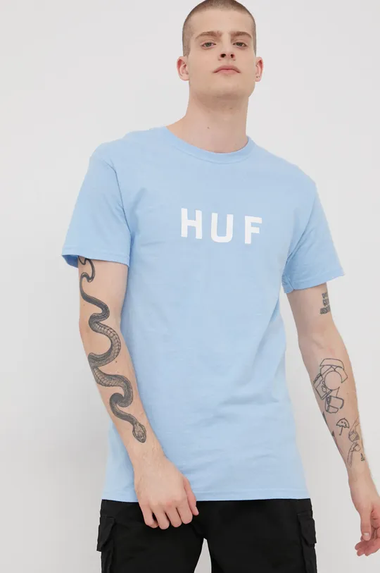 niebieski HUF t-shirt bawełniany