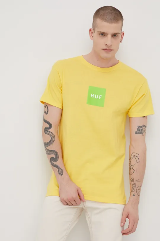 κίτρινο Βαμβακερό μπλουζάκι HUF Ανδρικά