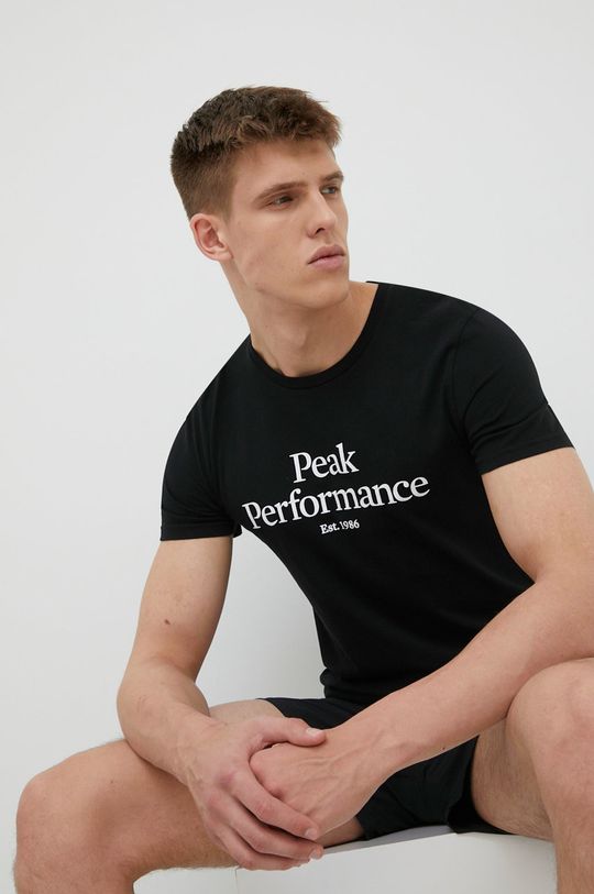 czarny Peak Performance t-shirt bawełniany Męski