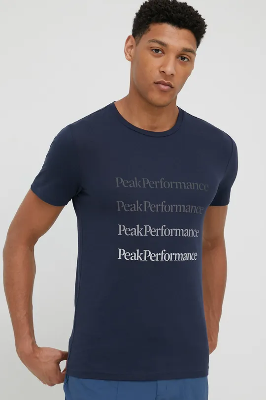 тёмно-синий Хлопковая футболка Peak Performance Мужской