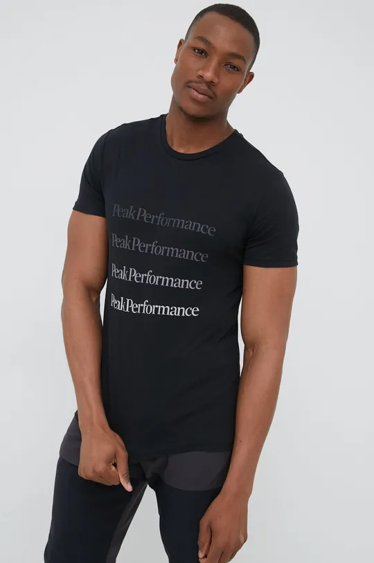 μαύρο Βαμβακερό μπλουζάκι Peak Performance Ανδρικά