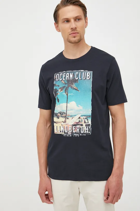 sötétkék Lindbergh pamut póló
