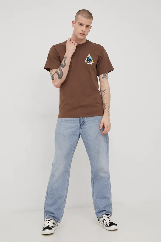 HUF t-shirt bawełniany x Marvel brązowy