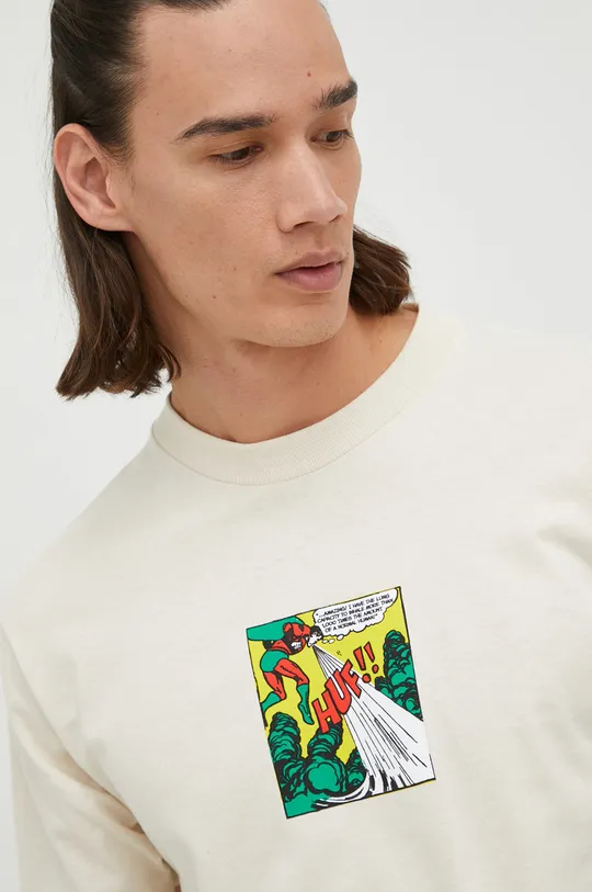 beżowy HUF t-shirt bawełniany Męski