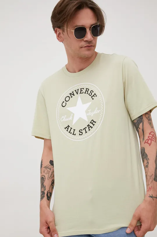zelena Bombažen t-shirt Converse Moški