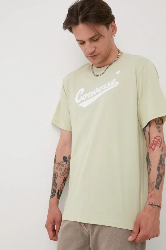 πράσινο Βαμβακερό μπλουζάκι Converse Ανδρικά