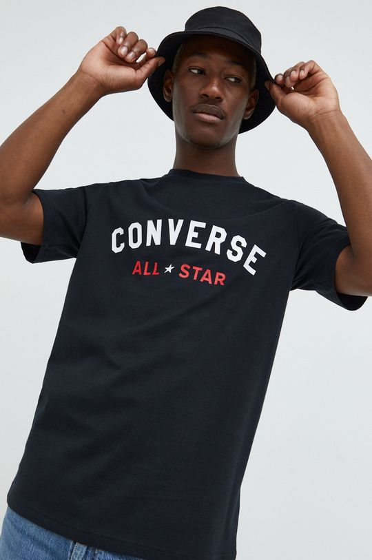 černá Bavlněné tričko Converse Pánský