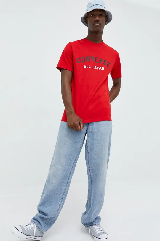 κόκκινο Βαμβακερό μπλουζάκι Converse Ανδρικά