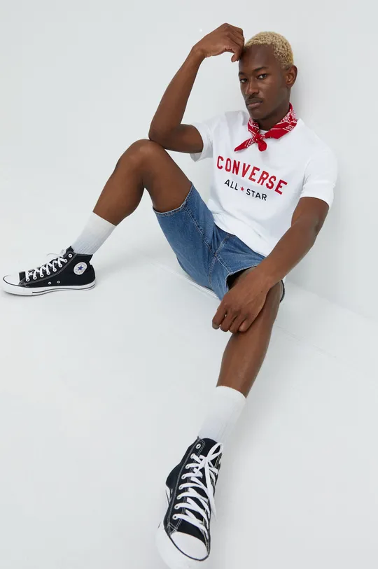 Βαμβακερό μπλουζάκι Converse λευκό