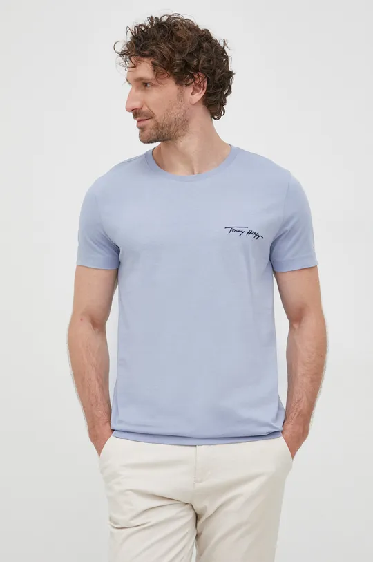 modrá Bavlnené tričko Tommy Hilfiger Pánsky