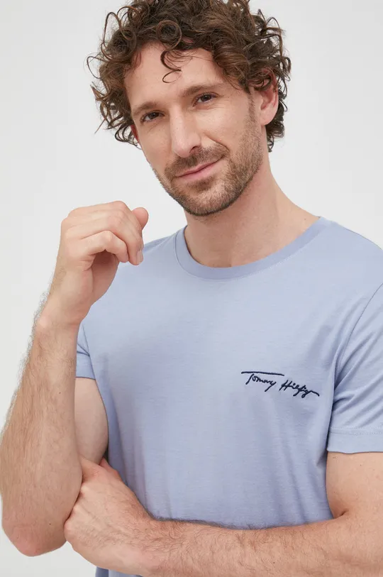 niebieski Tommy Hilfiger t-shirt bawełniany