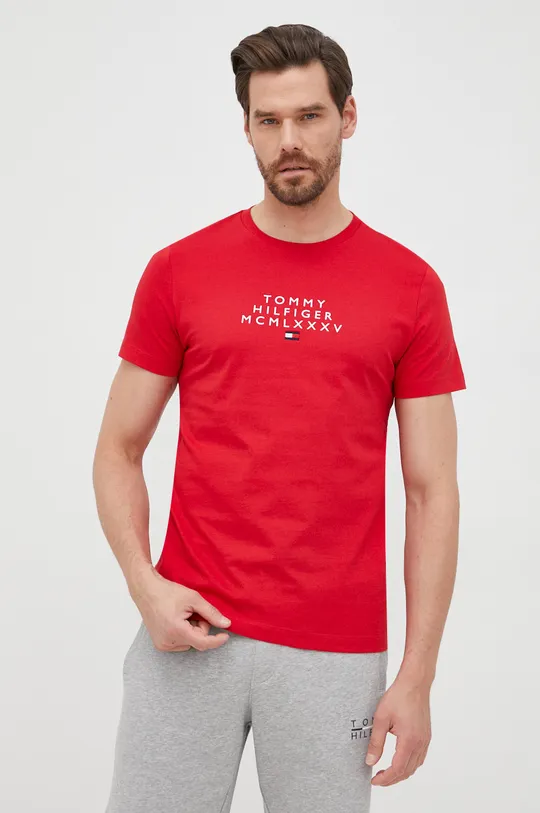 κόκκινο Βαμβακερό μπλουζάκι Tommy Hilfiger Ανδρικά