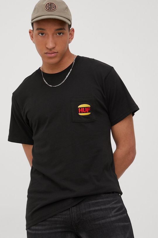 czarny HUF t-shirt bawełniany Męski
