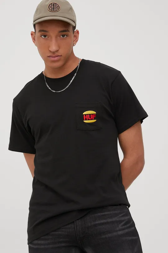čierna Bavlnené tričko HUF Pánsky