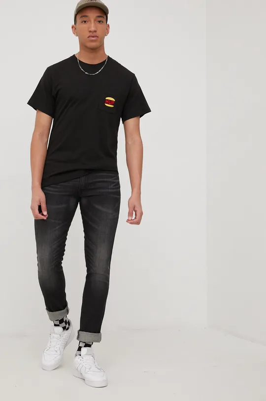 Βαμβακερό μπλουζάκι HUF μαύρο