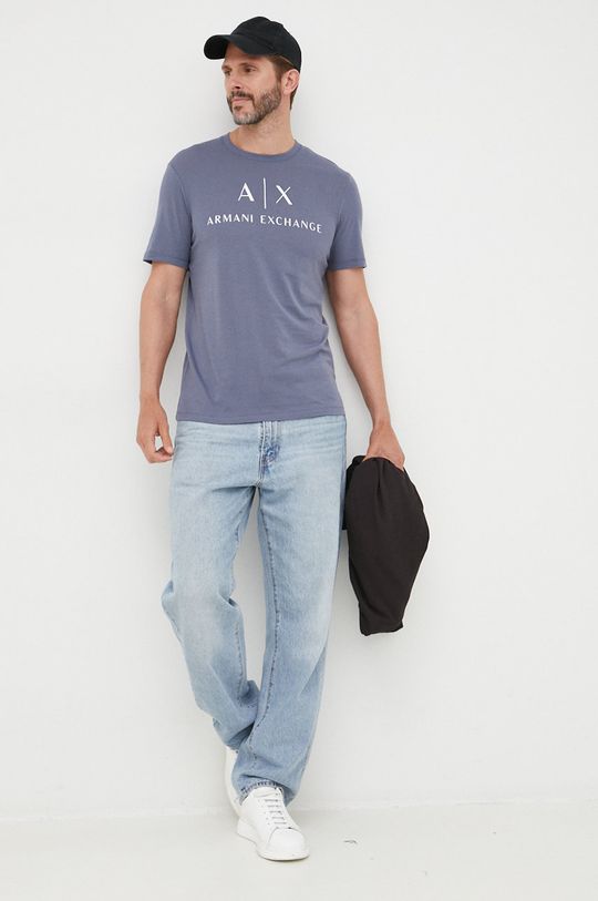 Bavlnené tričko Armani Exchange oceľová modrá