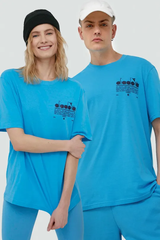 μπλε Βαμβακερό μπλουζάκι Diadora Unisex
