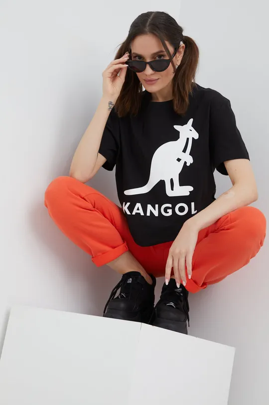 Βαμβακερό μπλουζάκι Kangol μαύρο