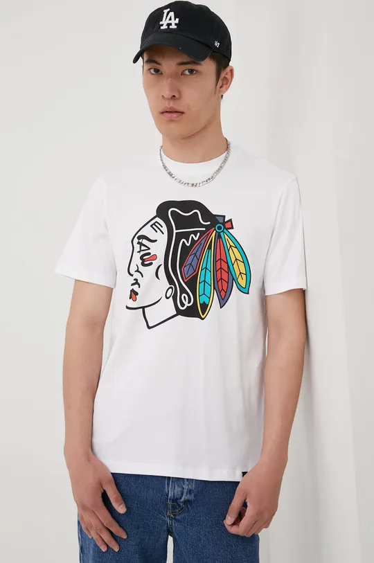λευκό Βαμβακερό μπλουζάκι 47 brand Mlb Chicago Blackhawks Unisex