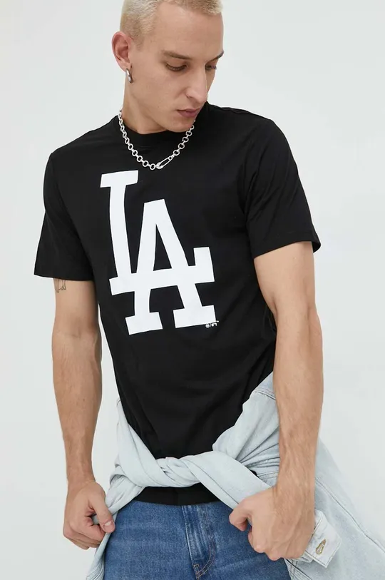 Βαμβακερό μπλουζάκι 47 brand Mlb Los Angeles Dodgers μαύρο