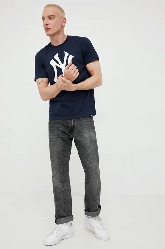 Бавовняна футболка 47brand Mlb New York Yankees темно-синій