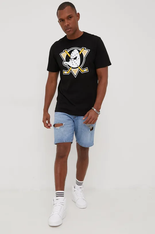 Βαμβακερό μπλουζάκι 47 brand Mlb Anaheim Ducks μαύρο