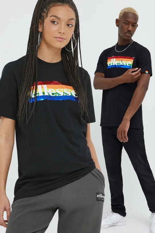 μαύρο Βαμβακερό μπλουζάκι Ellesse Rainbow Pack Unisex
