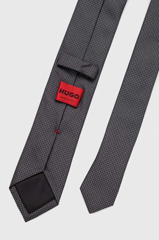 HUGO krawat jedwabny szary