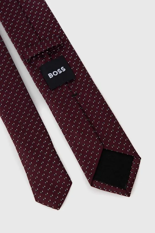 BOSS krawat z domieszką jedwabiu bordowy