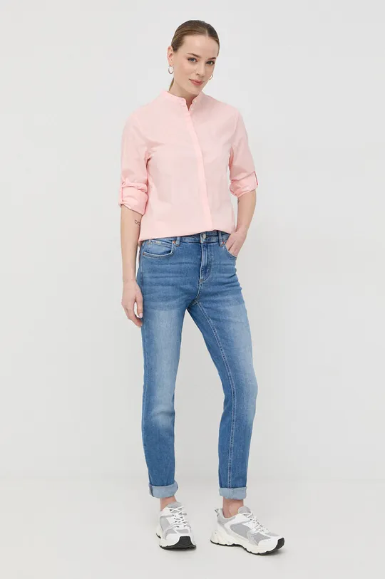 Βαμβακερό πουκάμισο BOSS ροζ