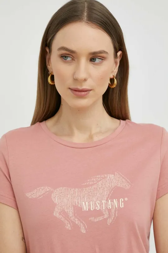 różowy Mustang t-shirt bawełniany Damski