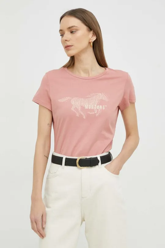 różowy Mustang t-shirt bawełniany