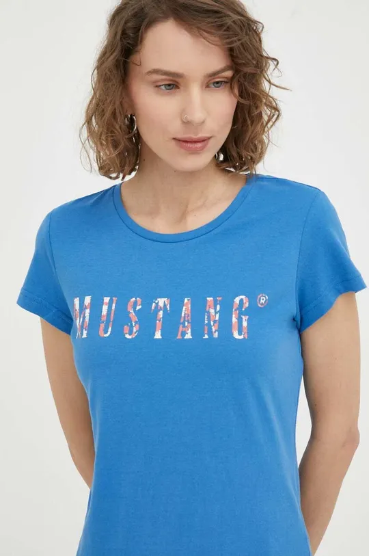 μπλε Βαμβακερό μπλουζάκι Mustang Γυναικεία
