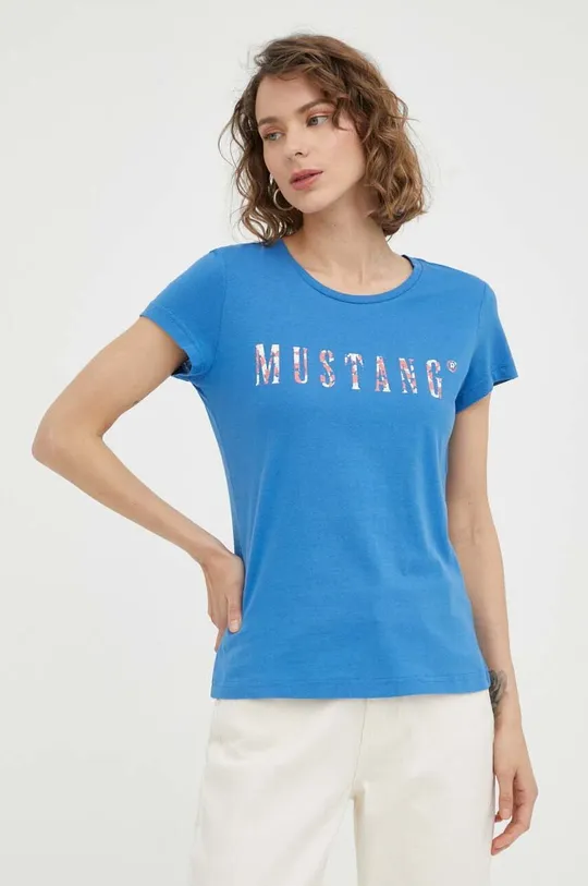 Βαμβακερό μπλουζάκι Mustang μπλε