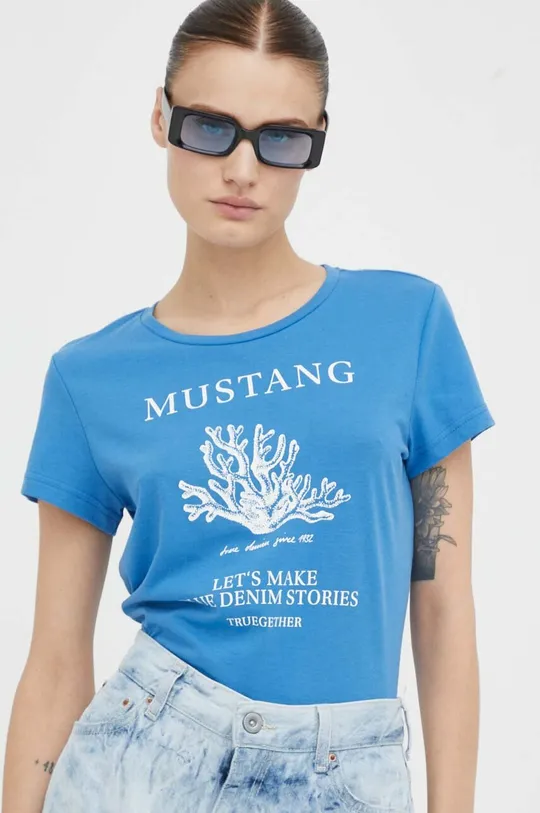 niebieski Mustang t-shirt bawełniany Damski