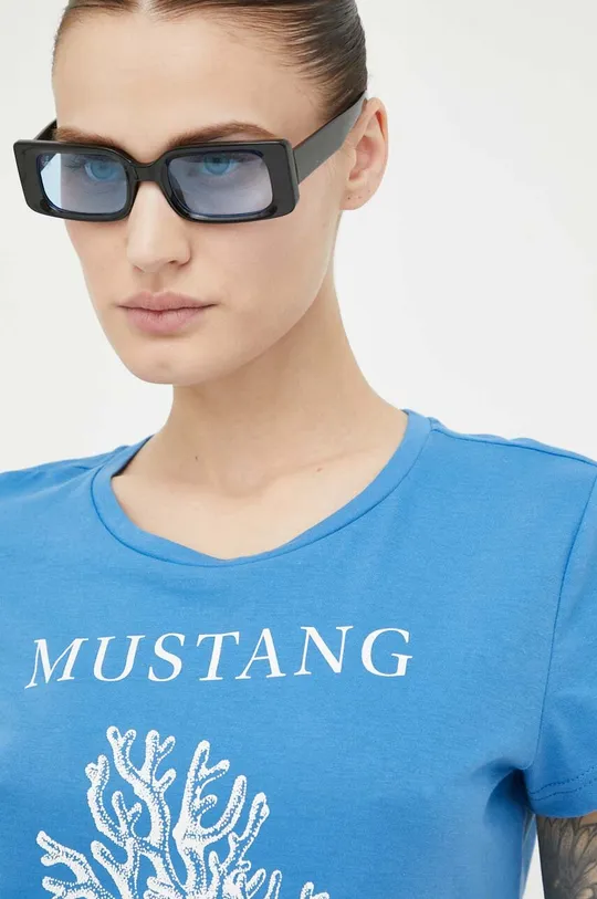 niebieski Mustang t-shirt bawełniany
