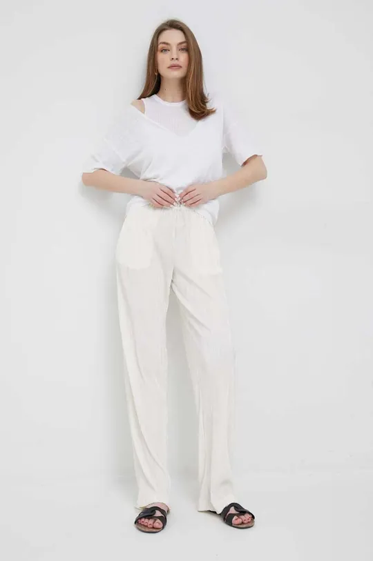Λινό πουλόβερ DKNY λευκό