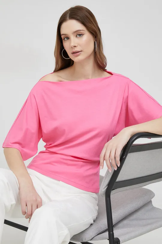 ροζ Βαμβακερό μπλουζάκι Sisley Γυναικεία