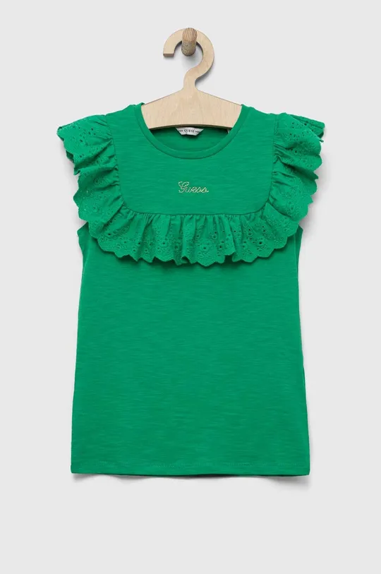 зелений Дитяча бавовняна футболка Guess Для дівчаток