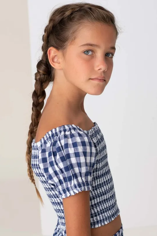 голубой Детская хлопковая блузка Mayoral Для девочек