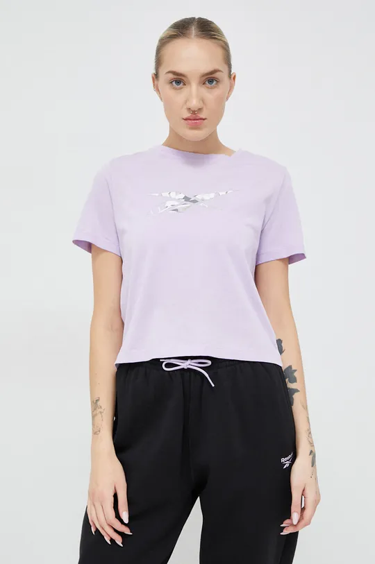 fioletowy Reebok t-shirt bawełniany Damski
