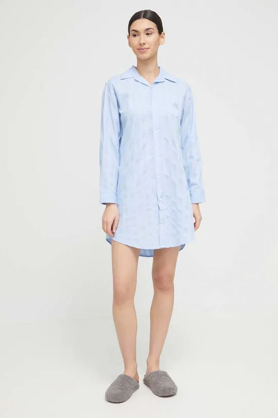 Βαμβακερό πουκάμισο πιτζάμα Lauren Ralph Lauren μπλε