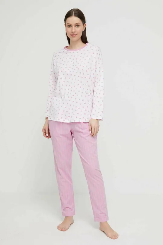 Βαμβακερό παντελόνι πιτζάμα United Colors of Benetton ροζ