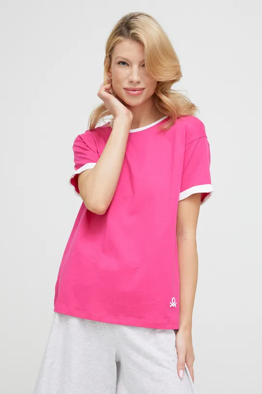 Βαμβακερές πιτζάμες United Colors of Benetton ροζ