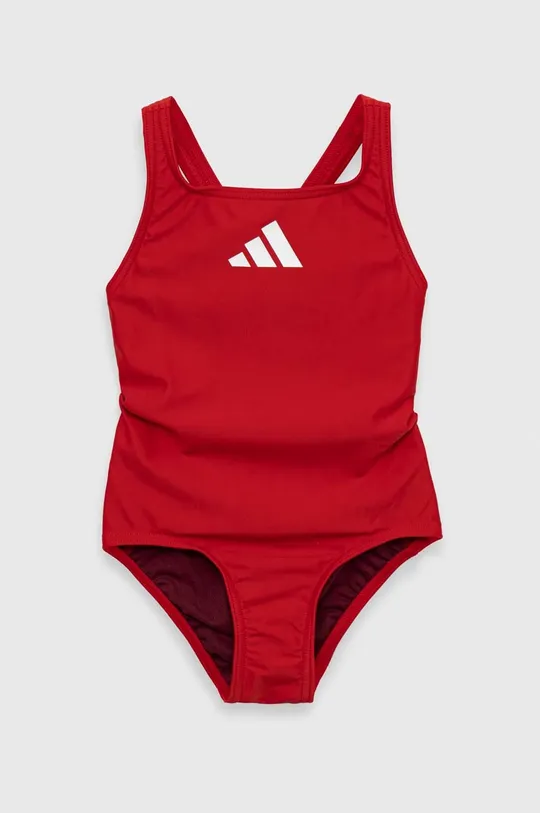 czerwony adidas Performance jednoczęściowy strój kąpielowy dziecięcy 3 BARS SOL ST Y Dziewczęcy