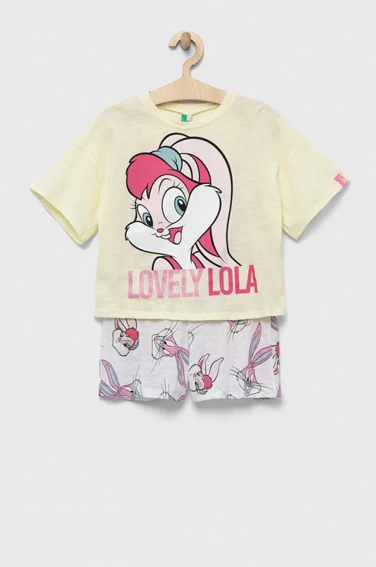 żółty United Colors of Benetton piżama bawełniana dziecięca x Looney Tunes Dziewczęcy