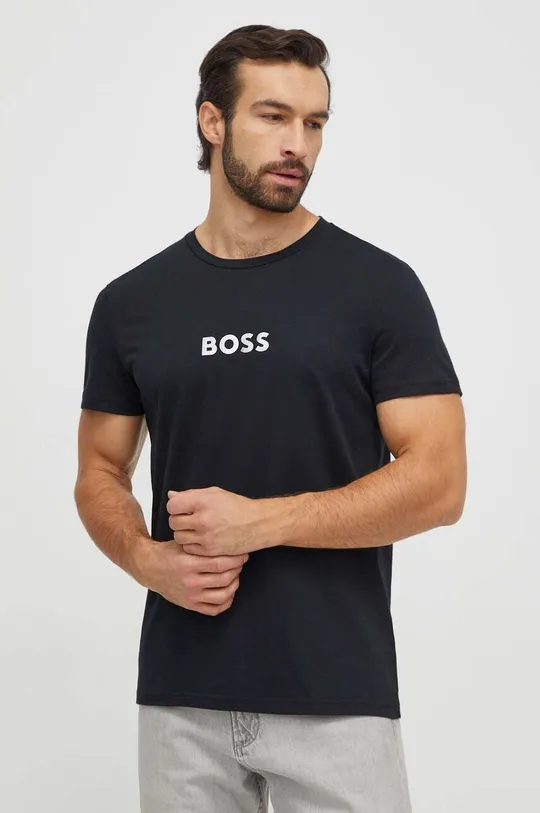 μαύρο Βαμβακερό μπλουζάκι παραλίας BOSS Ανδρικά