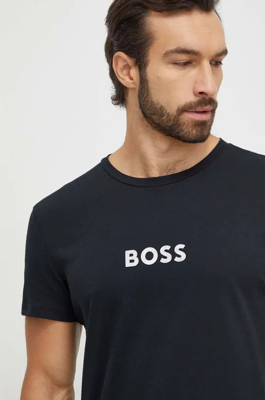 BOSS t-shirt plażowy bawełniany czarny